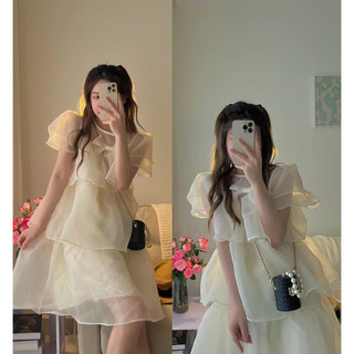 [ Ảnh thật ] Váy babydoll voan tiểu thư bồng bềnh 3 tầng tay hến NƠ NGỰ C bánh bèo