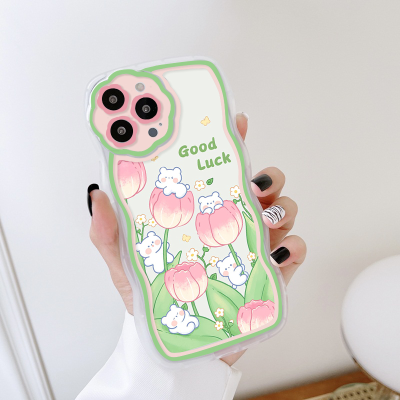 Ốp lưng iPhone Cạnh Sóng Camera Hoa mới họa tiết tuplip trắng xanh cho 6s/7/8/x/xr/xs/11/12/13/14/plus/pro/max - so1515