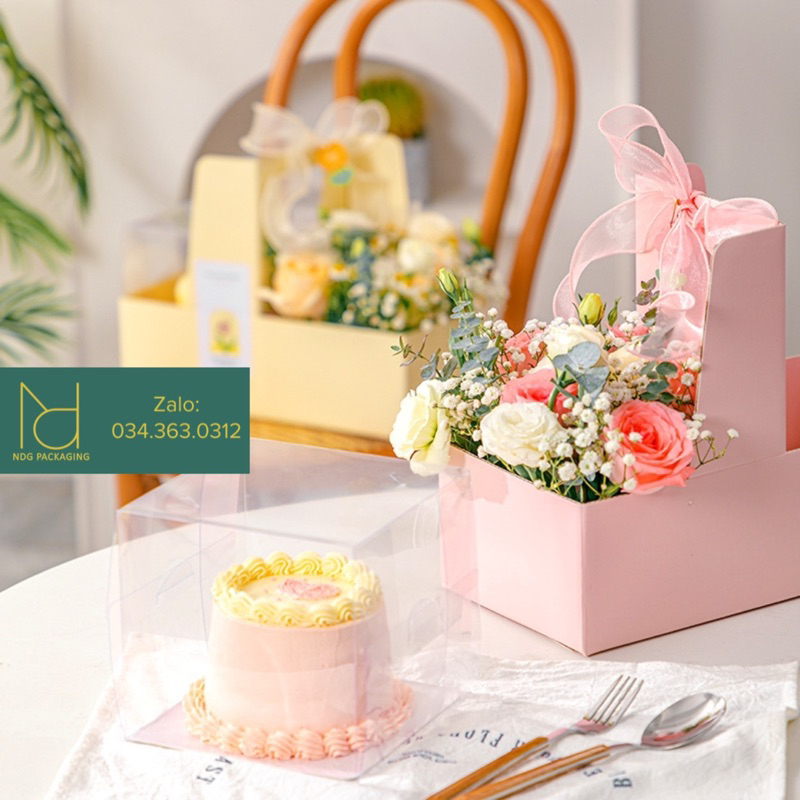 Túi Giấy 2 Ngăn Đựng Hoa và Bánh màu pastel loại lớn