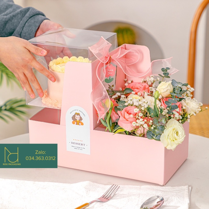 Túi Giấy 2 Ngăn Đựng Hoa và Bánh màu pastel loại lớn