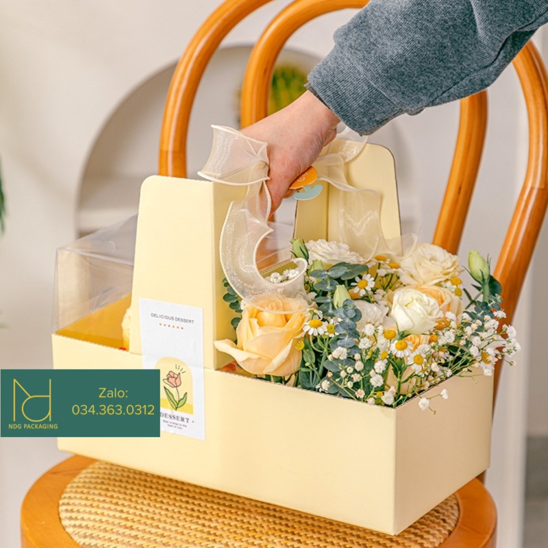 Túi Giấy 2 Ngăn Đựng Hoa và Bánh màu pastel loại lớn