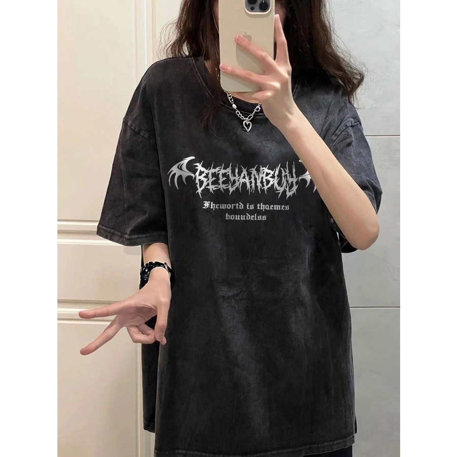 Áo thun cotton poly màu loang phong cách bụi bặm đường phố