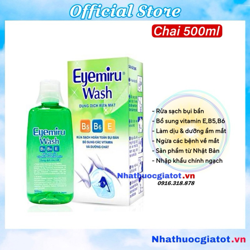 Eyemiru Wash - Dung Dịch Rửa Mắt Từ Nhật Bản Giúp Rửa Sạch Bụi Bẩn, Dưỡng Ẩm Và Bổ Sung Vitamin Cho Đôi Mắt Khoẻ Mạnh