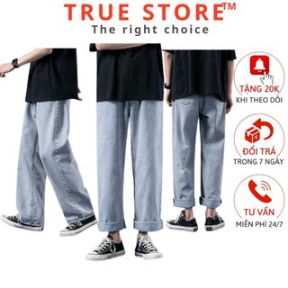 Quần baggy nam ống suông màu xanh CAO CẤP Truestore, Quần jean nam ống rộng phong cách, mẫu mới nhất 2024