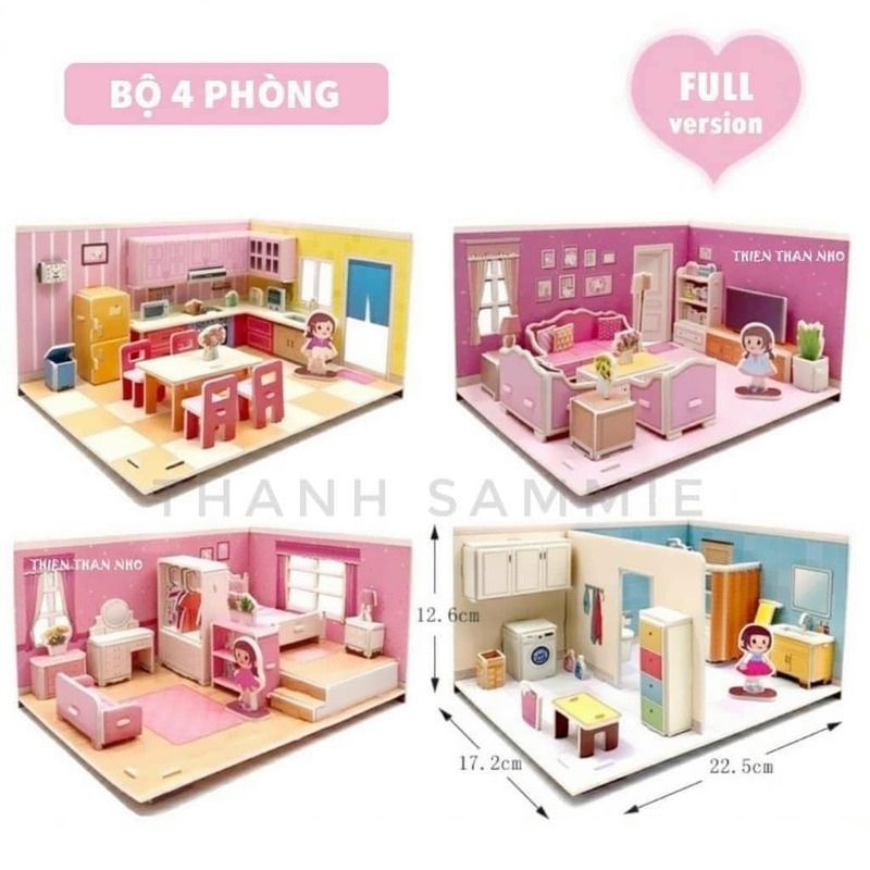 Bộ mô hình lắp ráp 3D set 3 phòng rèn luyện tính kiên nhẫn sáng tạo cho bé PAPAZUM