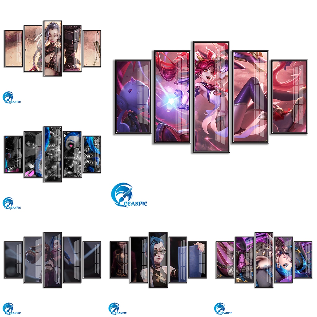 Tranh League Of Legends Dán Tường Set 5 Tấm CEANPIC Chất Liệu Nhựa Formex dày 5mm Tráng Gương - Nhân Vật Jinx