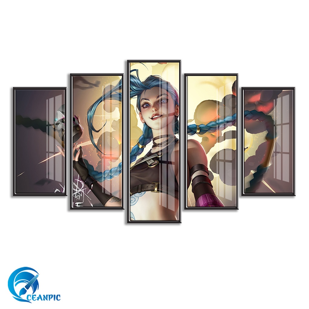 Tranh League Of Legends Dán Tường Set 5 Tấm CEANPIC Chất Liệu Nhựa Formex dày 5mm Tráng Gương - Nhân Vật Jinx