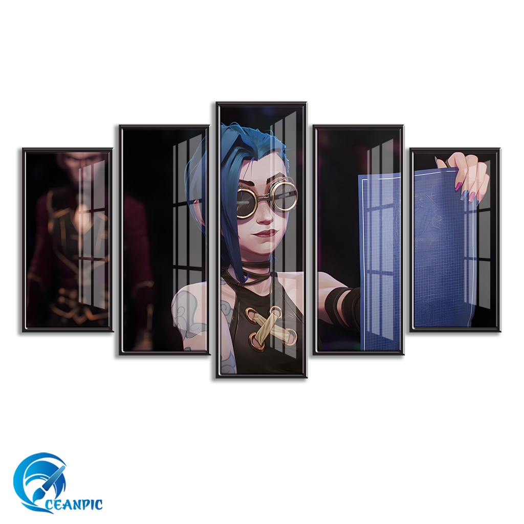 Tranh League Of Legends Dán Tường Set 5 Tấm CEANPIC Chất Liệu Nhựa Formex dày 5mm Tráng Gương - Nhân Vật Jinx