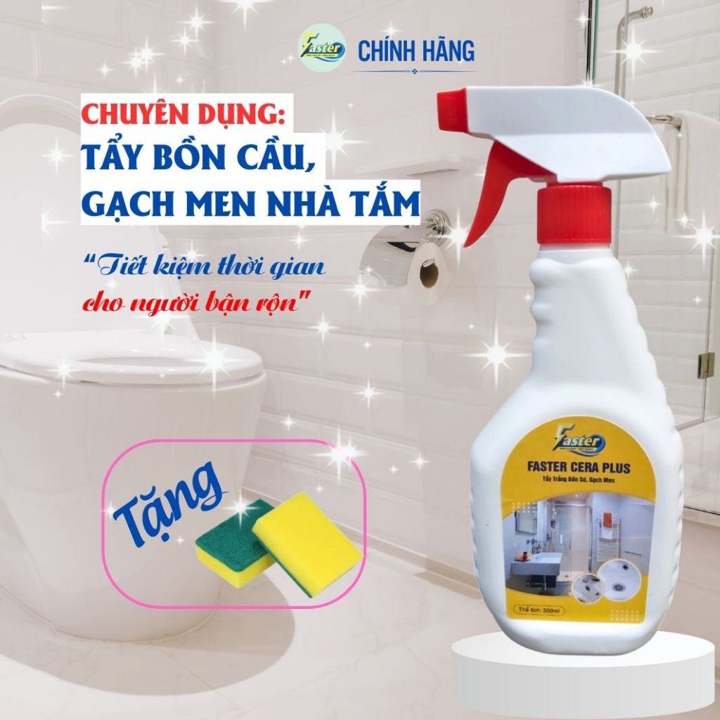 [Chuyên dụng] Xịt tẩy bồn cầu, tẩy gạch men nhà tắm ố vàng hương hoa Ly, Faster 500ml