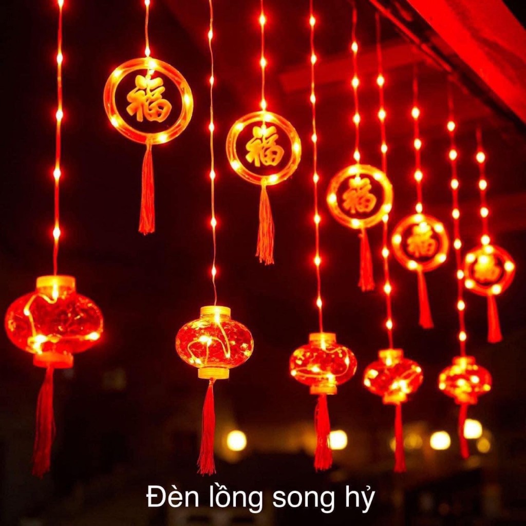 Dây Đèn Led Rèm Lồng Đèn Đỏ Lớn - Nhỏ May Mắn Trang Trí Noen _lễ Tết, Siêu Sáng,