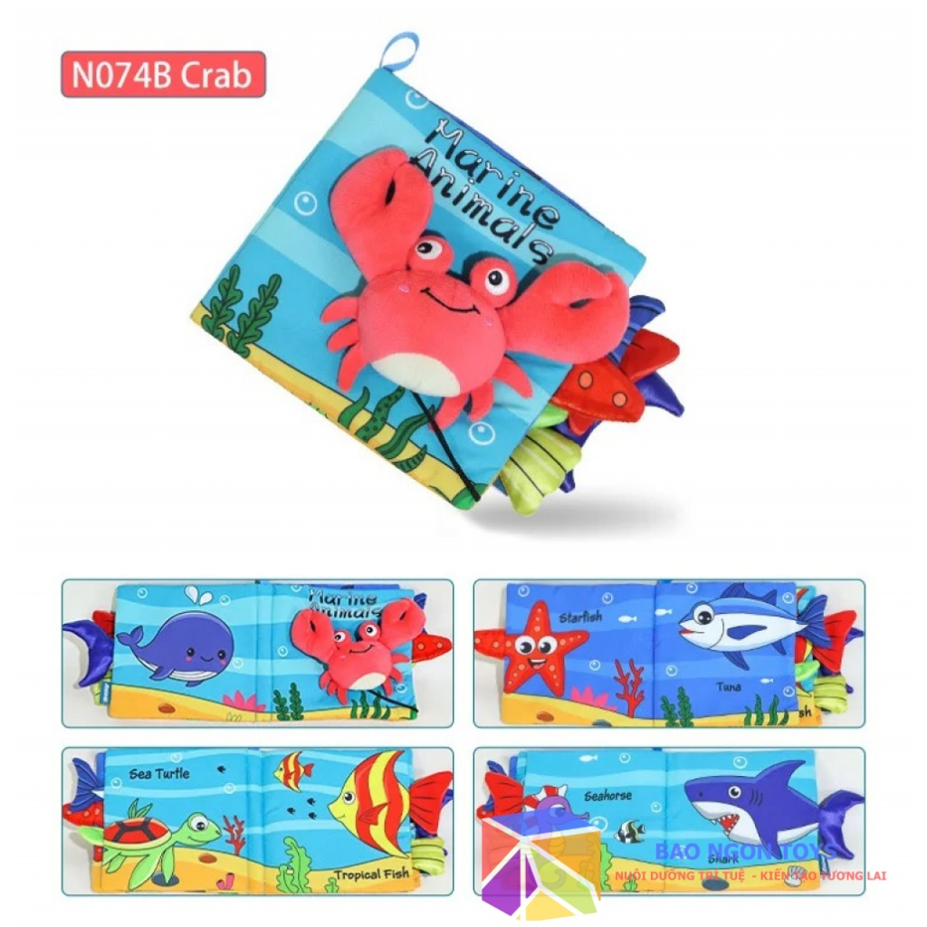 Đồ chơi kỹ năng sách vải động vật dễ thương cho bé sơ sinh giúp Phát Triển Thị Giác,Ngôn Ngữ, Kỹ Năng BAO NGON TOYS SV83