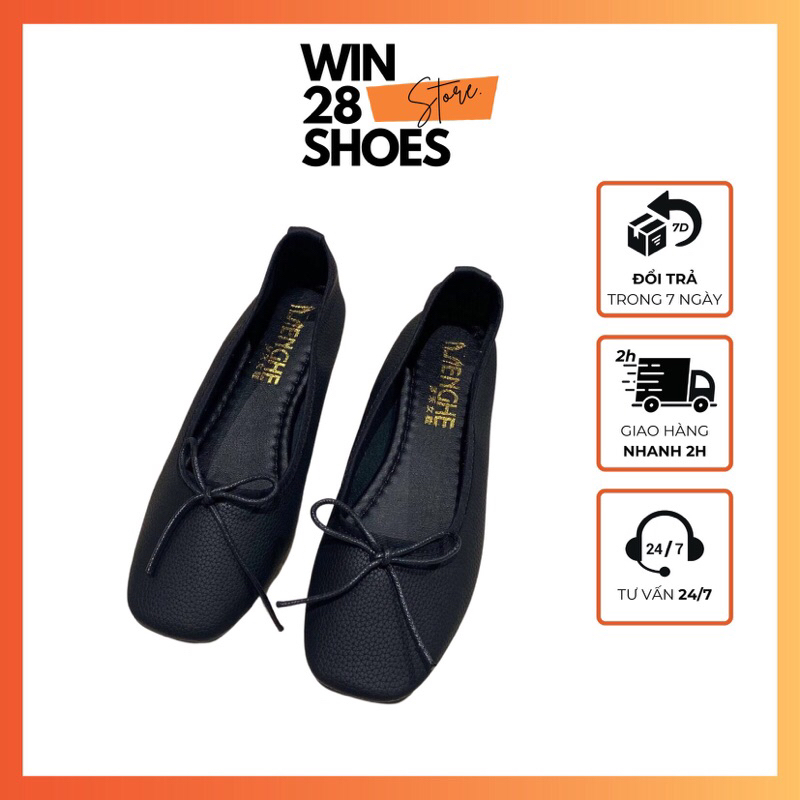 Giày bệt búp bê nữ phối nơ mũi tròn, giày đế bằng chất da mềm đi siêu êm