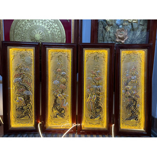 Tranh xuân hạ thu đông tranh Tùng Cúc Trúc Mai bằng đồng nguyên chất