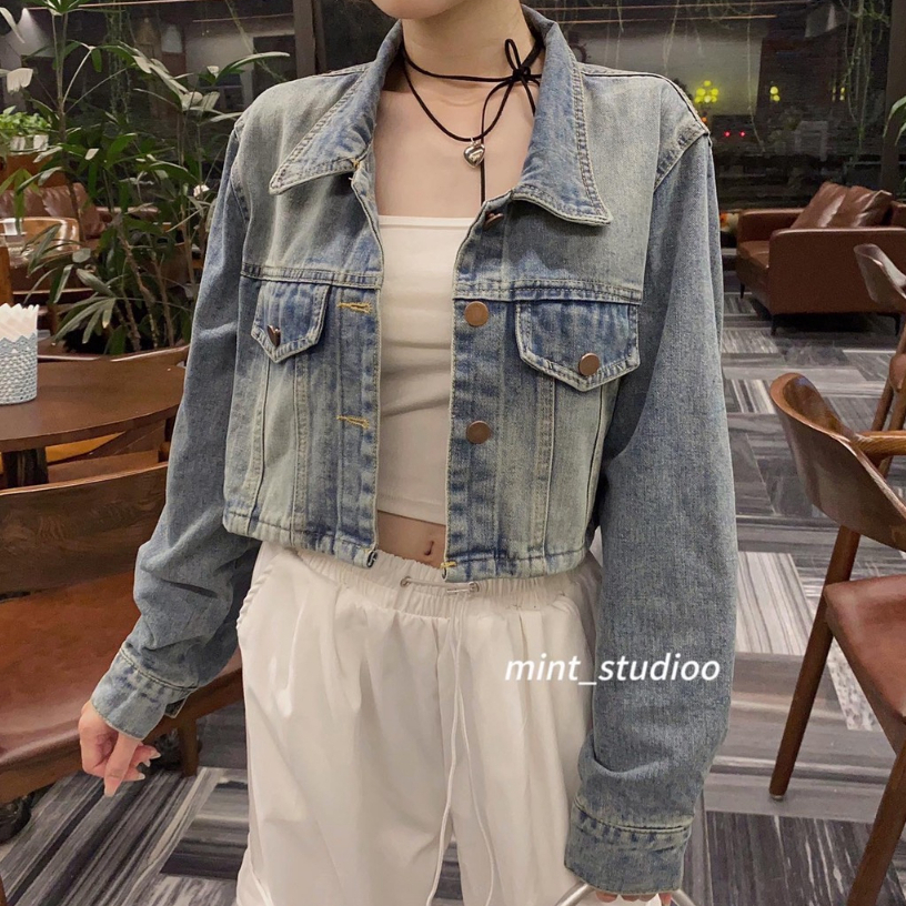 Áo Denim Jacket M.Y Dáng Lửng Form Xanh Nhạt Ánh Khói