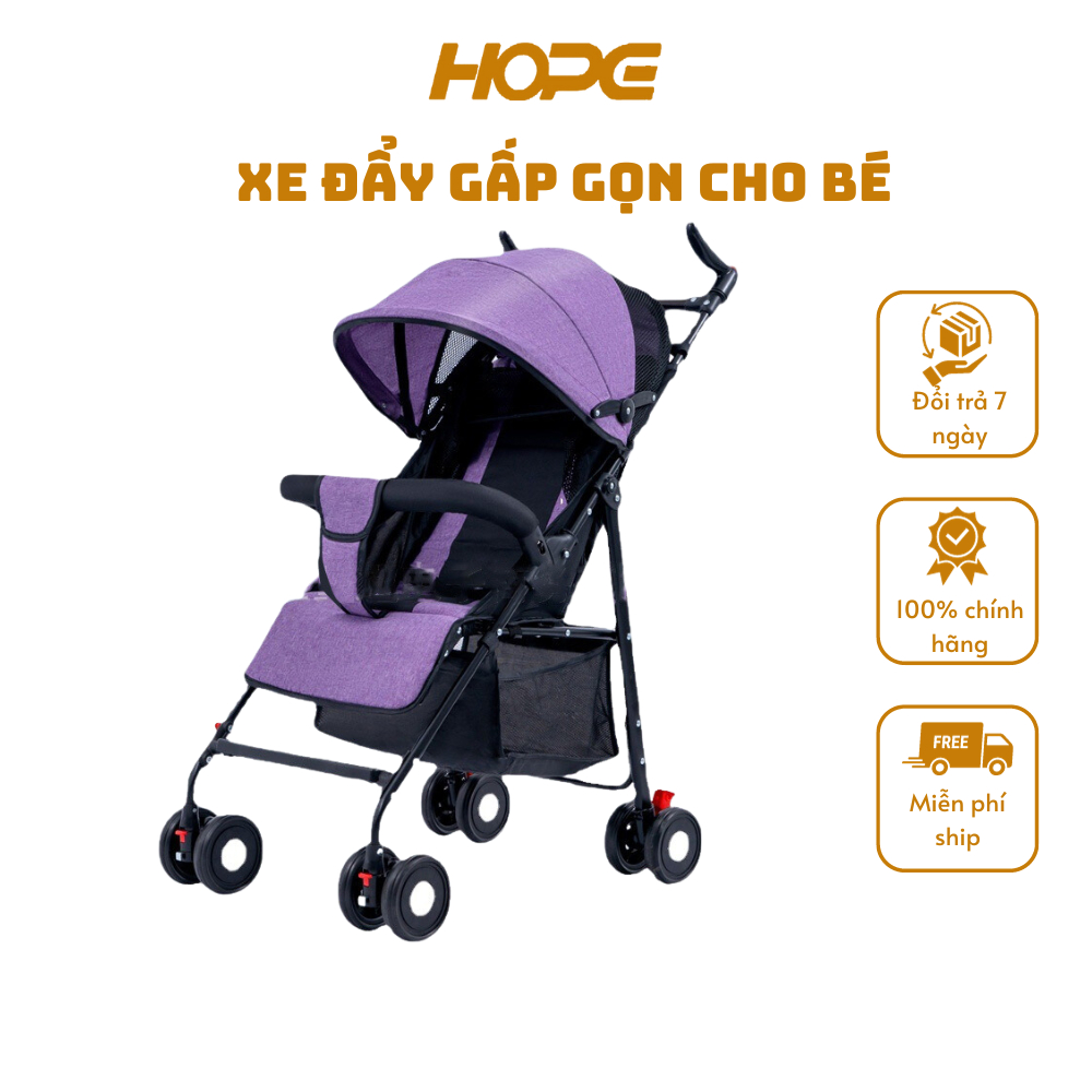 Xe đẩy gấp gọn HOPE cao cấp thiết kế giúp bé khi nằm không võng không gù, rộng rãi thoáng mát cho bé