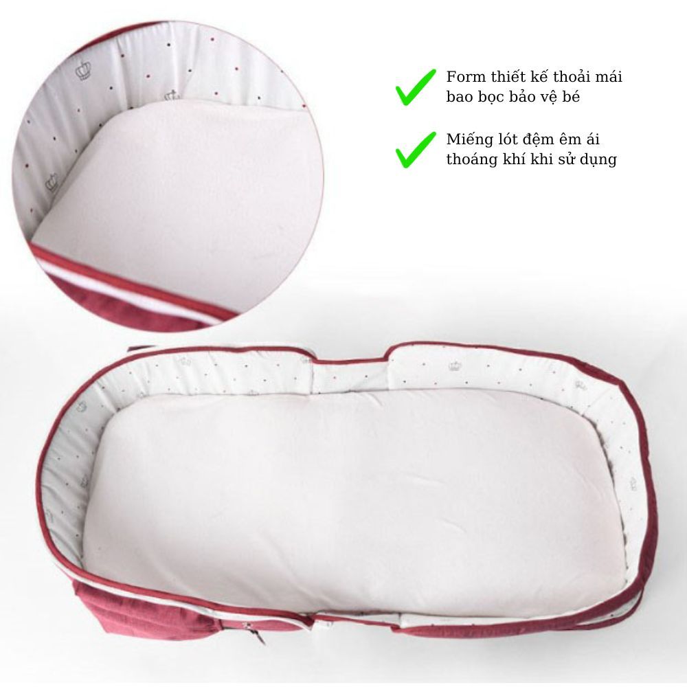 Nôi ngủ gấp gọn cho bé, Nôi ngủ chung di động có màn cho trẻ, Giường nôi êm ái thoáng mát, balo xách tay