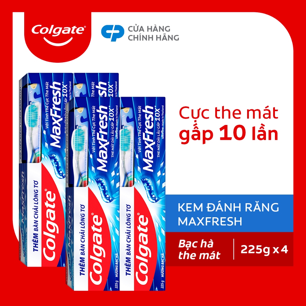 Bộ 4 Kem đánh răng Colgate Maxfresh hương bạc hà 225g/hộp tặng bàn chải