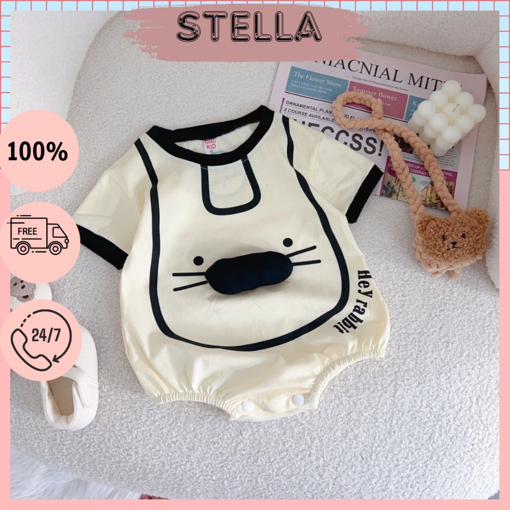 Bodysuit bé trai, bé gái. Body chip họa tiết thỏ cho bé sơ sinh 3-12kg. Chất liệu cotton tàu thoáng mát. Stella shop