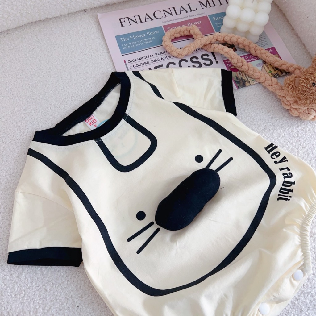 Bodysuit bé trai, bé gái. Body chip họa tiết thỏ cho bé sơ sinh 3-12kg. Chất liệu cotton tàu thoáng mát. Stella shop