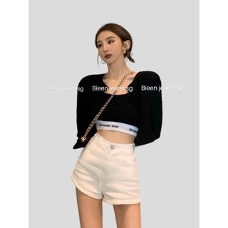 Quần short jeans nữ trơn đơn giản cạp cao bieen jeans sg