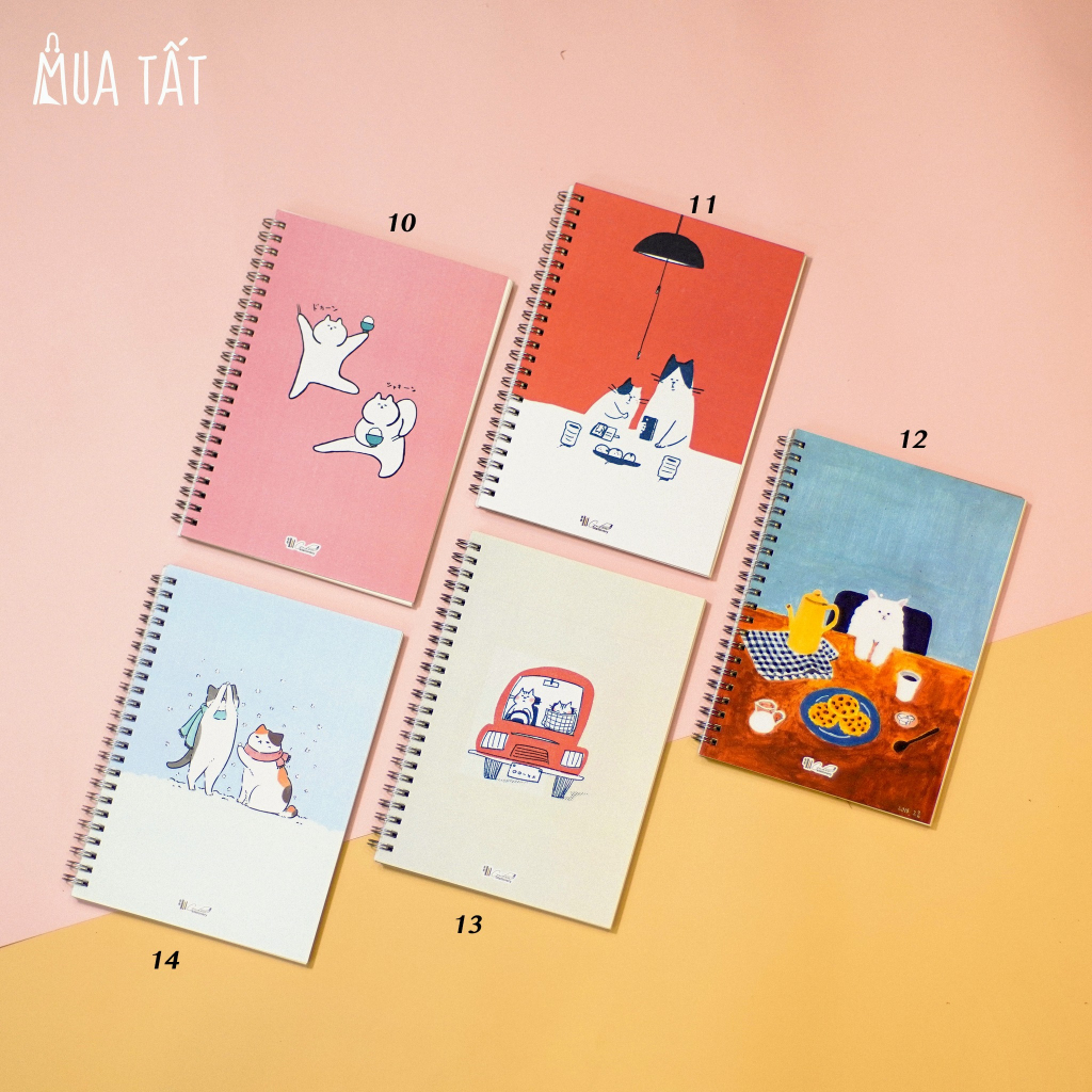Sổ tay gáy lò xo A5 120 trang mèo Nhật Mua Tất