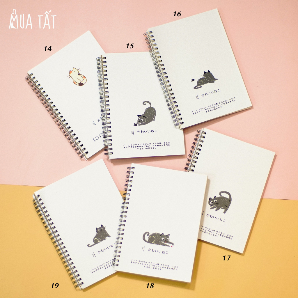Sổ tay gáy lò xo A5 120 trang mèo Nhật Mua Tất