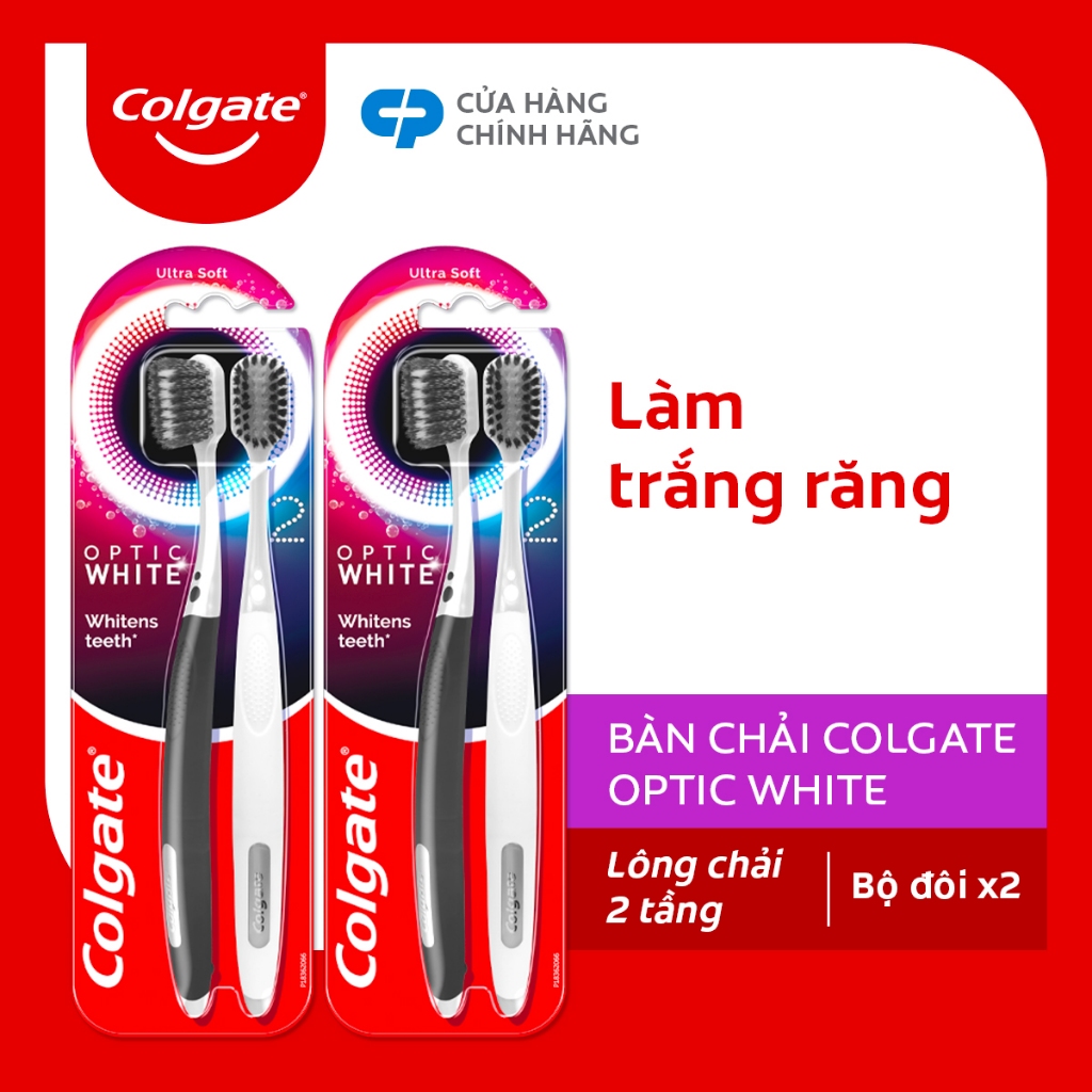 Bộ 4 bàn chải Colgate trắng răng Optic White sạch vượt trội, loại bỏ vết ố