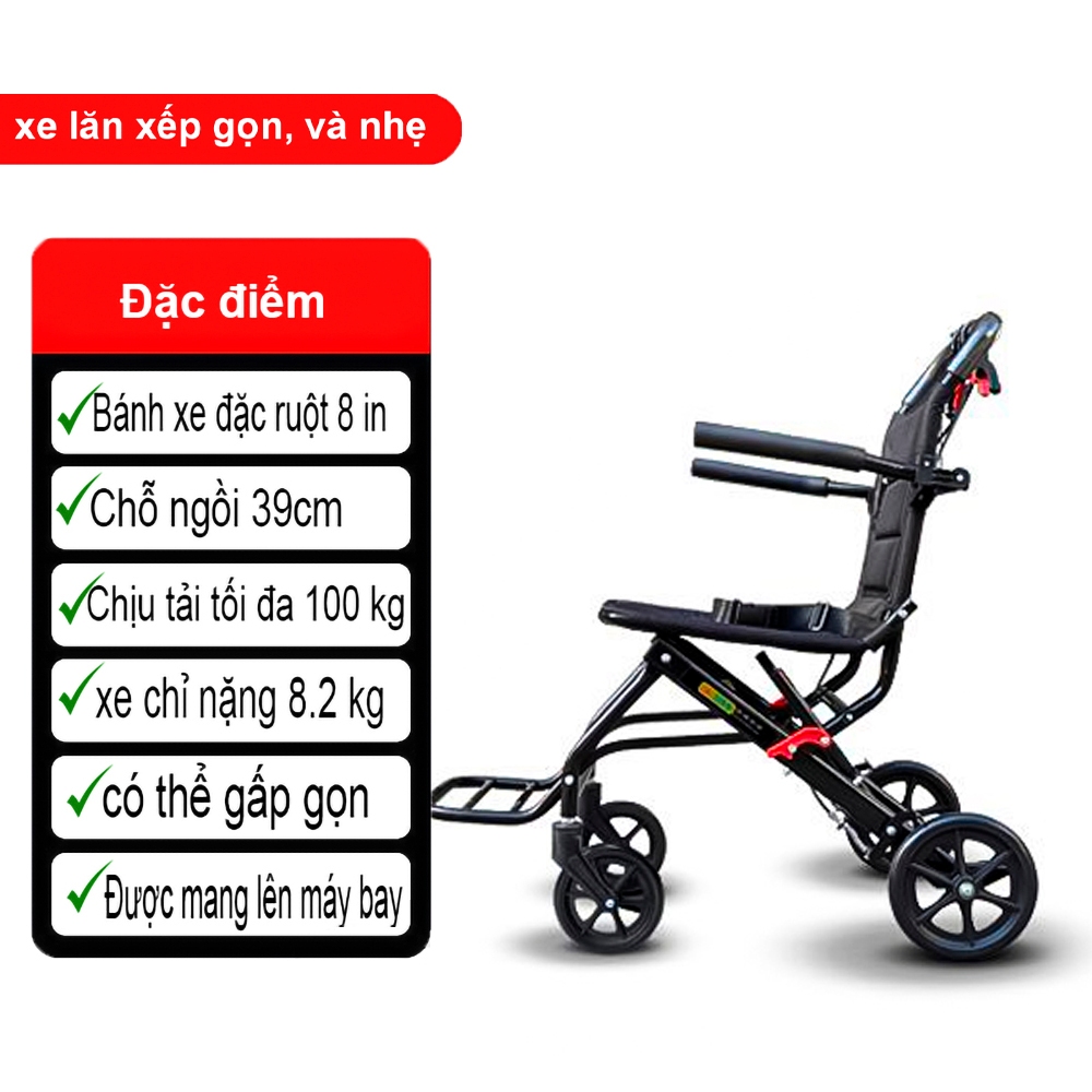 Xe đẩy người già nhẹ gấp đơn giản,Xe lăn du lịch siêu nhẹ,Xe lăn di động