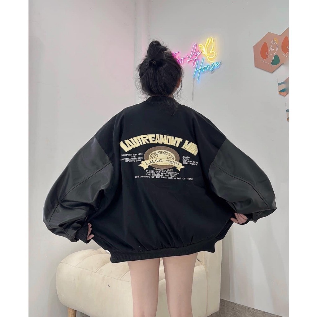 Áo khoác bomber phối da cưng xỉu form unisex freesize dưới 70kg