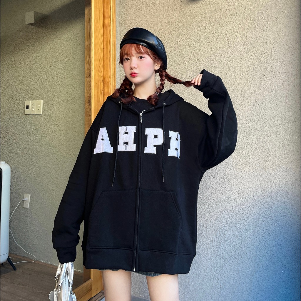 Áo Khoác Nỉ Hoodie Zip Thêu AHPH Form Rộng Nam Nữ