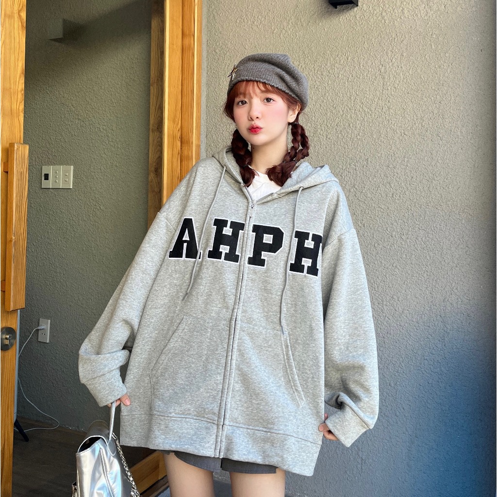 Áo Khoác Nỉ Hoodie Zip Thêu AHPH Form Rộng Nam Nữ