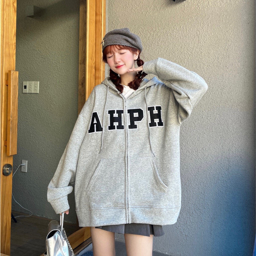 Áo Khoác Nỉ Hoodie Zip Thêu AHPH Form Rộng Nam Nữ