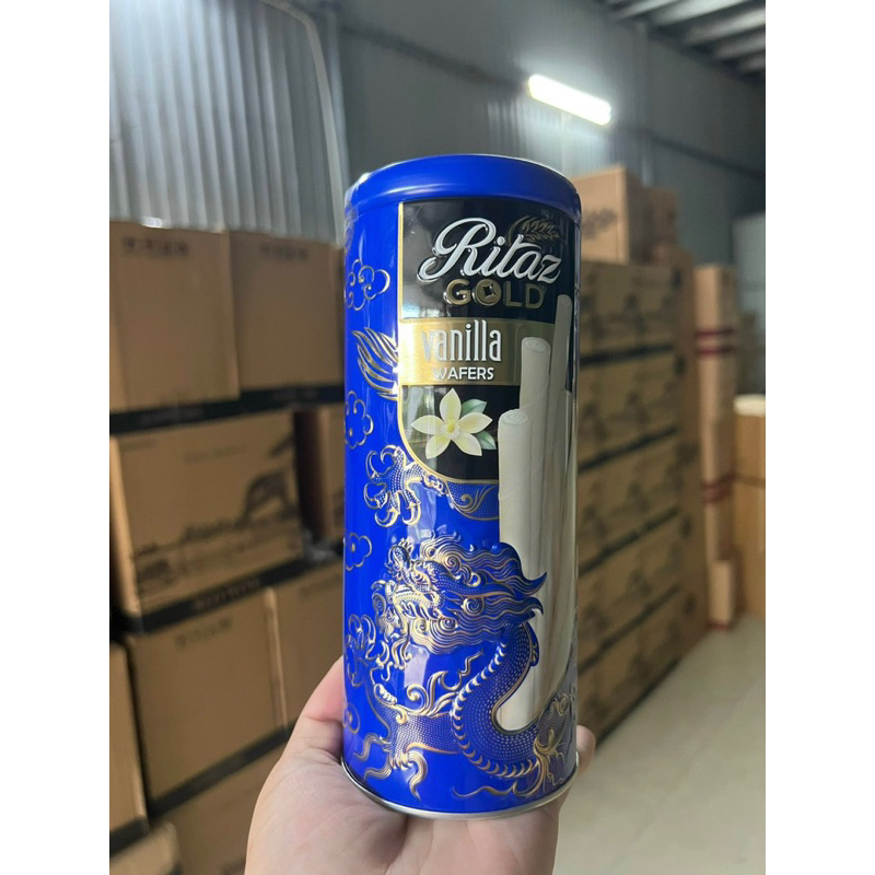 Bánh quế socola Ritaz Gold lon thiếc gói quà tết 2024 siêu đẹp