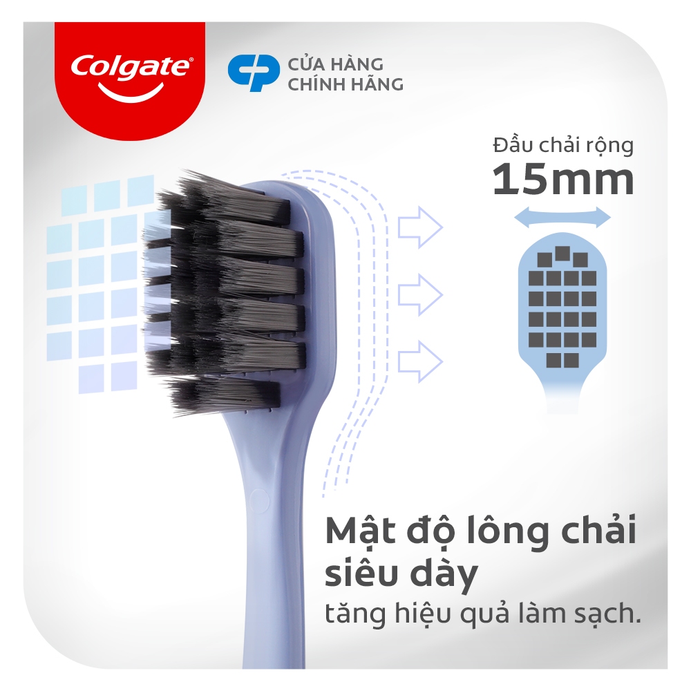 Bộ 3 bàn chải Colgate Gentle Charcoal đầu chải rộng, than hoạt tính kháng khuẩn