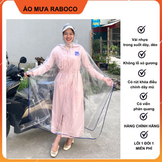 Áo mưa choàng một, 2 người trong suốt chính hãng Raboco, không lỗ xỏ gương, chất liệu PVC dẻo, dai, viền phản quang