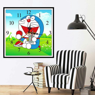 Tranh đính đá /tranh thêu chữ thập đồng hồ đôrêmon kt 38x38 cm