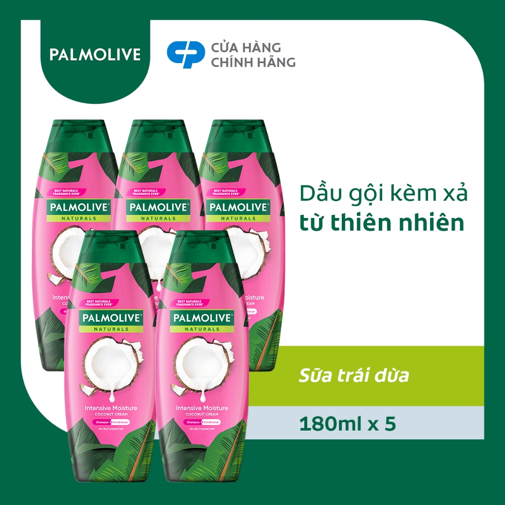 Bộ 5 Dầu gội Palmolive kèm xả 2 trong 1 chiết xuất thiên nhiên Dưỡng Ẩm Bổ Sung 180ml