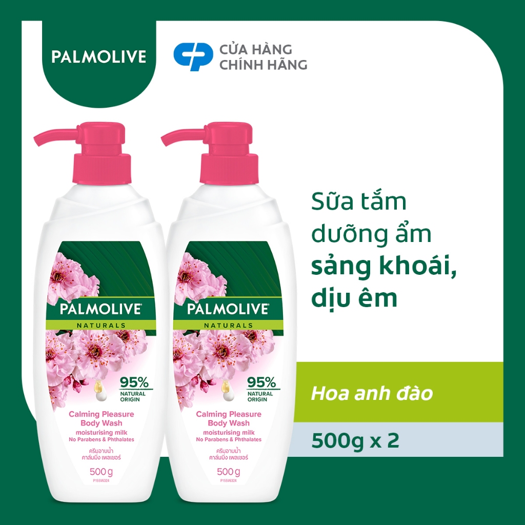 Bộ 2 chai sữa tắm Palmolive sảng khoái dịu êm 100% chiết xuất từ hoa anh đào 500g