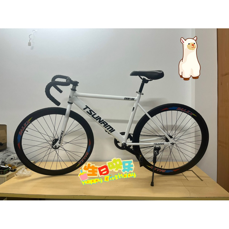 Xe đạp thể thao fixed gear tsunami trắng vành đen ( KÈM STRAP)