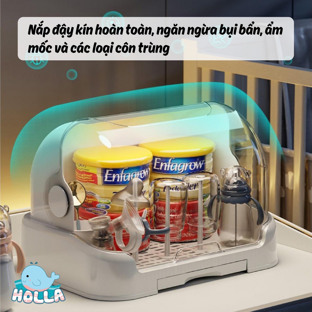 Giá Úp Bình Diệt Khuẩn UV Finley 0076 / 0030 Hộp Đựng Kệ Khay Úp Bình Sữa Cho Bé Holla 15216 Jupin/Vuông/Gấu Có Nắp Đậy
