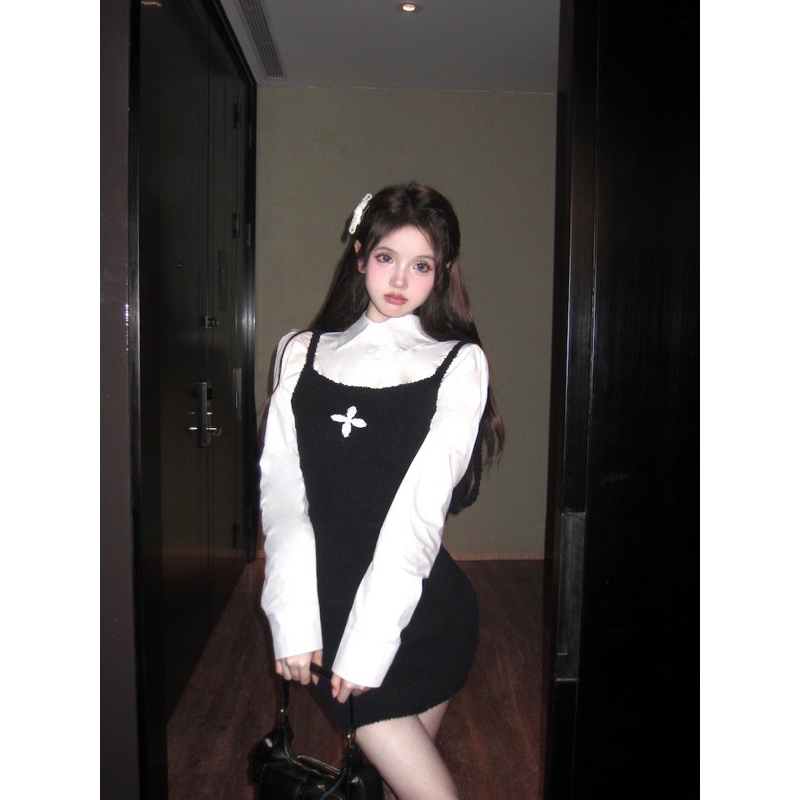 SET ÁO SƠ MI NỮ + ĐẦM LEN DÁNG ÔM ULZZANG