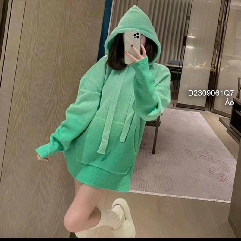 Áo len xù tay dài có mũ chùm loang màu sang trọng VIENS STORE