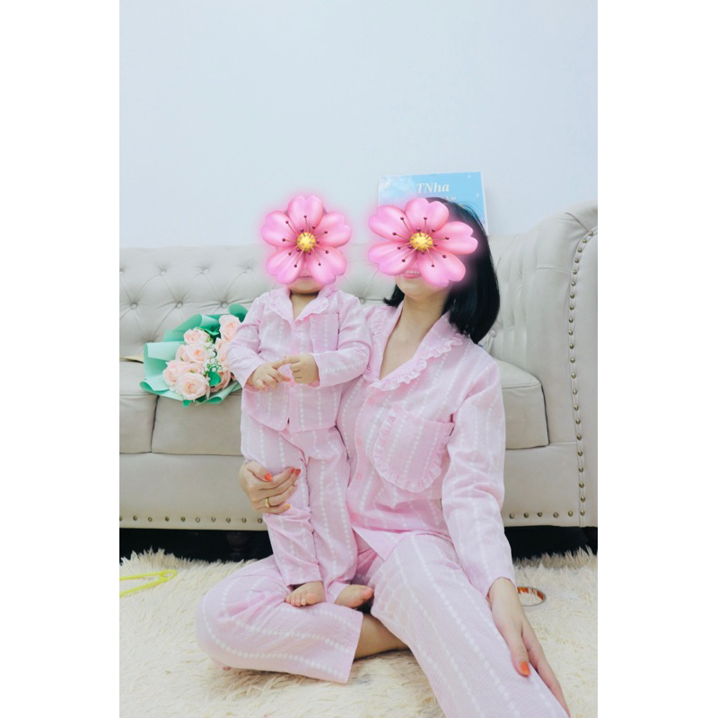 bộ mặc nhà thô cotton mẹ và bé