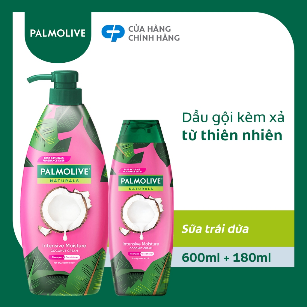 Bộ 2 Dầu gội Palmolive kèm xả 2 trong 1 chiết xuất thiên nhiên từ Sữa Dừa 600ml và 180ml