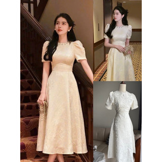 [Đầm Tiệc] Đầm váy đi tiệc gấm nhũ cổ đính ngọc tay phồng sẵn mút chất đẹp phong cách tiểu thư sang trọng quý phái
