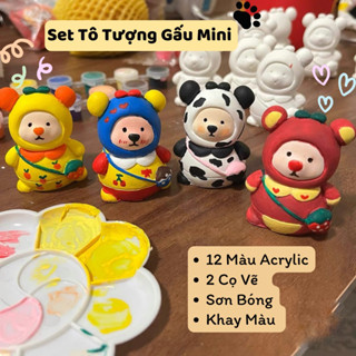  Set Tô Tượng Thạch Cao Nồng Nàn Emotions Store Gấu Mini - Kuromi - Stitch Hoat Hình 3D- Tặng kèm màu dụng cụ vẽ 