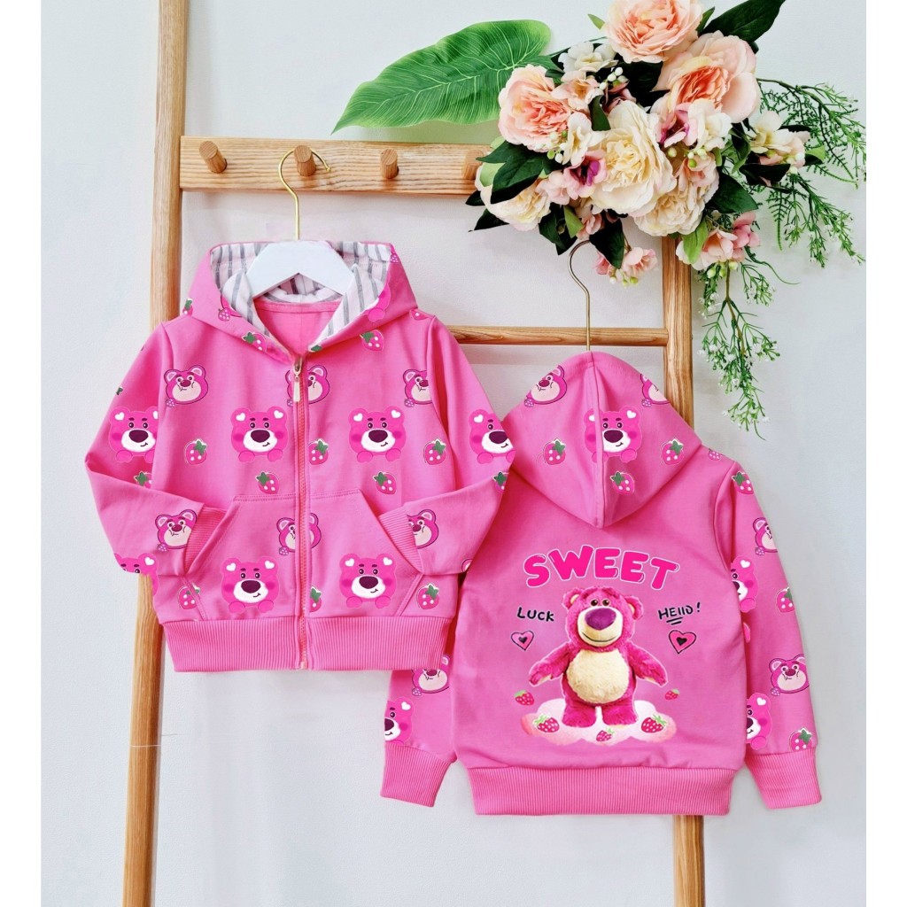 Áo khoác bé gái 10kg-40kg/ Áo khoác gấu dâu bé gái 1 tuổi-12 tuổi/ Áo chống nắng bé gái 10lg-40lg