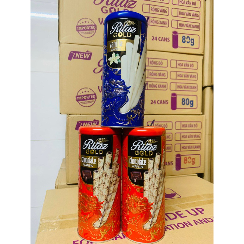 Bánh quế socola Ritaz Gold lon thiếc gói quà tết 2024 siêu đẹp