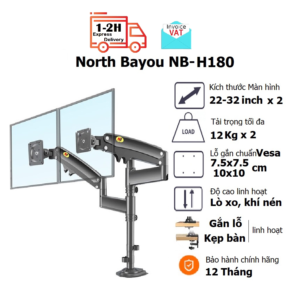 Giá Treo 2 Màn Hình NB-H180 22-32 Inch New 2021