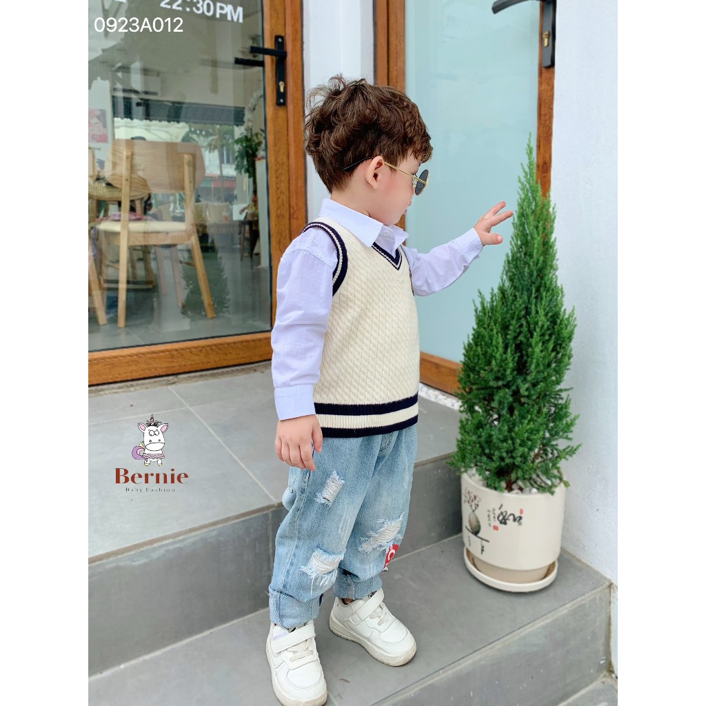 Áo gile len thừng phối viền Bernie cho bé
